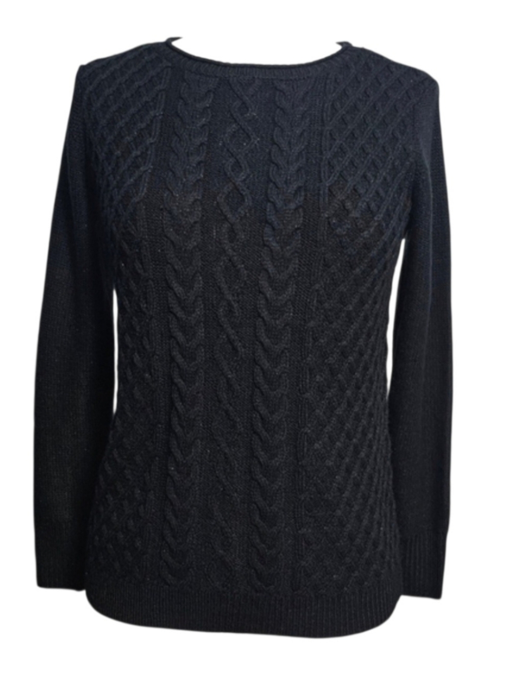 Karen Scott Petites Women's Cable-Knit Preppy Black Minimalist Sweater Size S